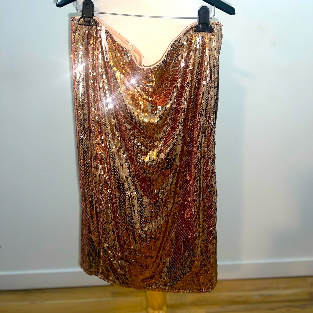 Plus Size Rose Gold Sequin Skirt with Side Split